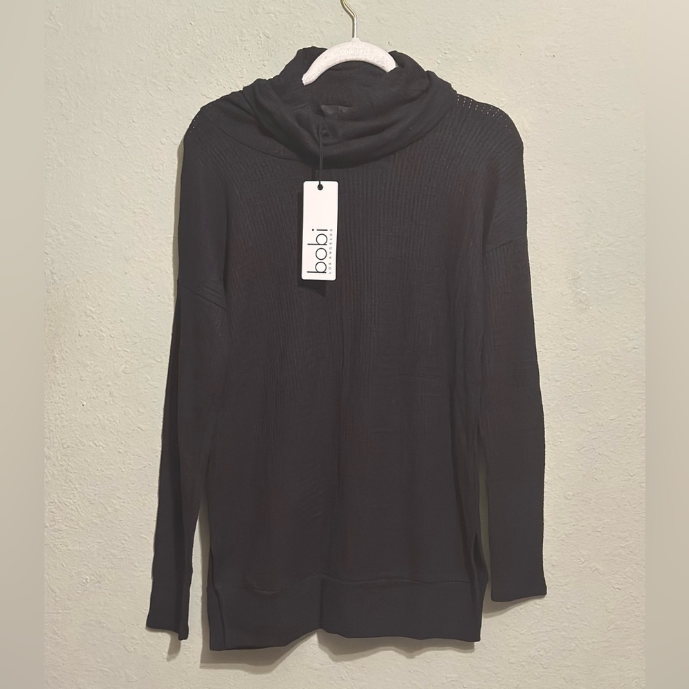 NWT bobi Los Angeles Waffle Knit Long Sleeve Cowl Neck Tunic in Black